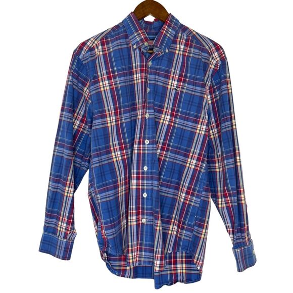 Vineyard Vines Blue Red Long Sleeve Plaid Button Up Whale Shirt Size Small Men's - Picture 1 of 10